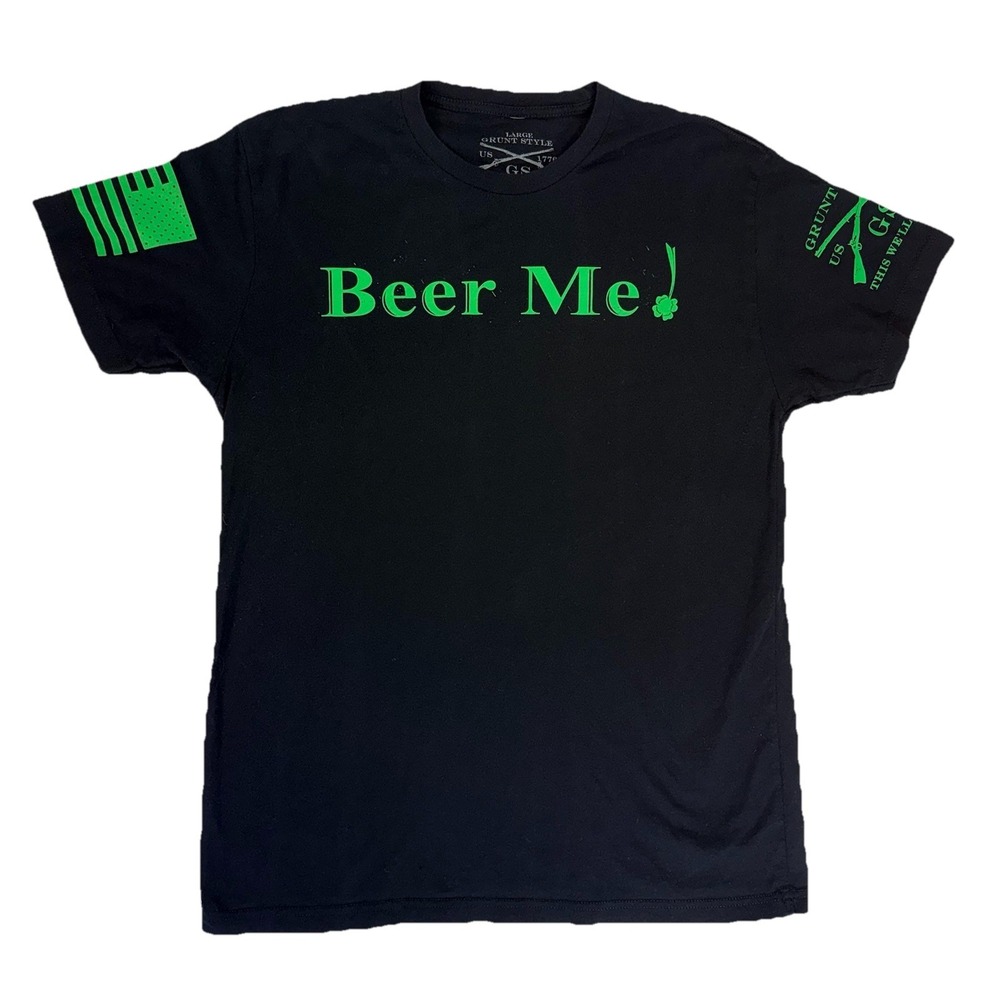 Grunt Style Beer Me Shamrock Graphic T Shirt Men's Large Black St Patrick's